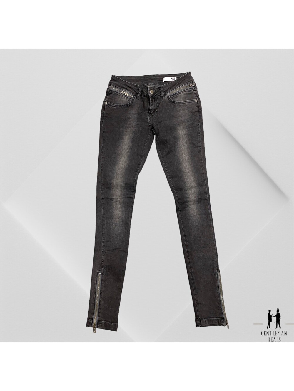 Anine Bing Black Wash Skinny Fit Denim Jeans Size 25 Zipper Side 25 x 31